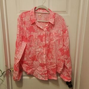 Lilly Pulitzer Pink and White Linen Blouse XL